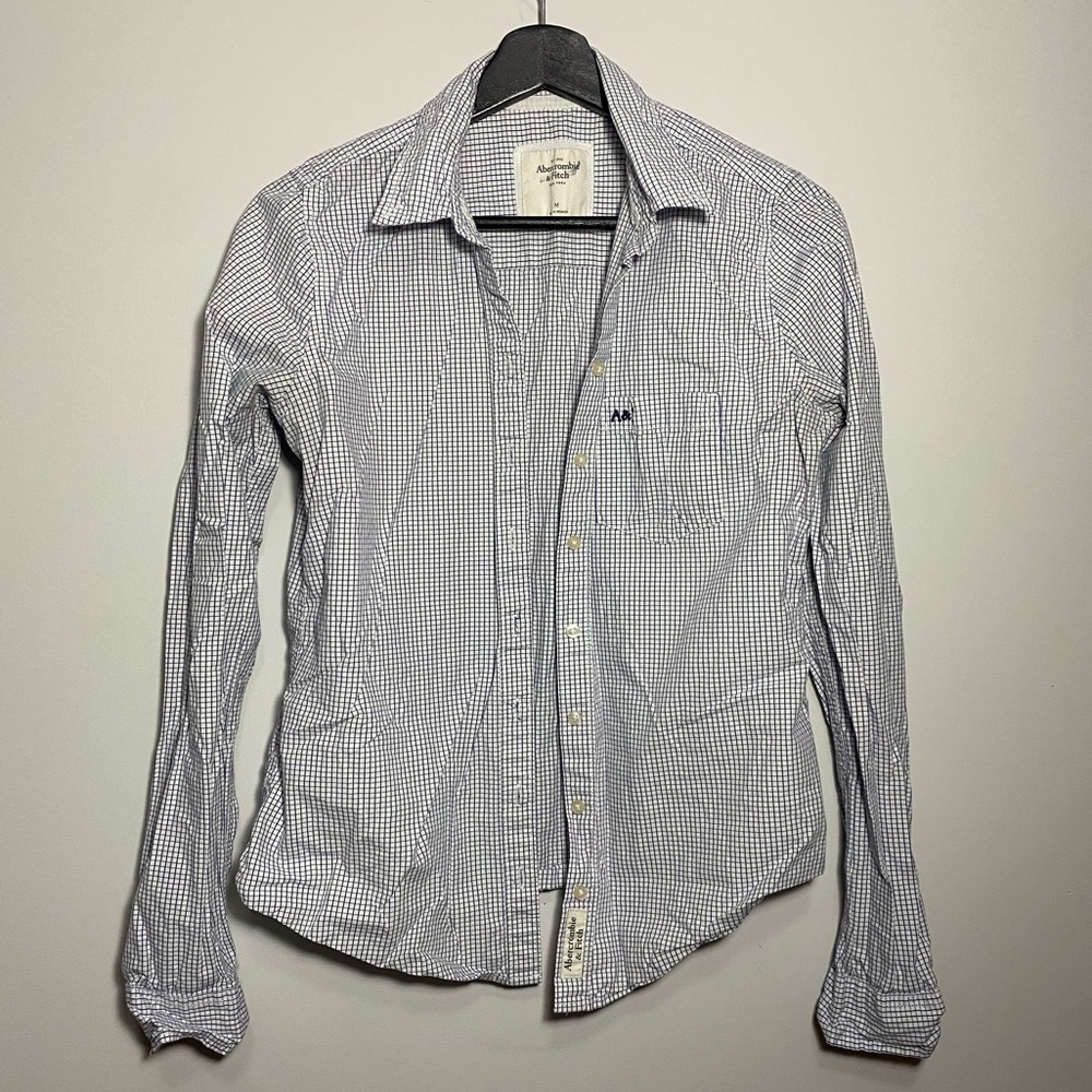 Abercrombie & Fitch Checkered White and Blue Button Down Shirt - Picture 7 of 11